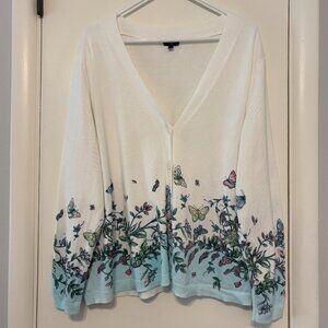 Talbots Women's Plus Button-Front V-Neck Pencil Butterfly Cardigan Sweater 2X